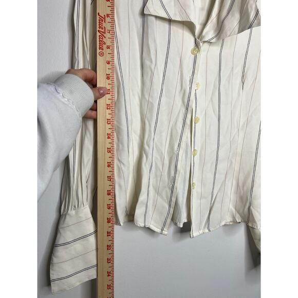 IZ California Women's Button Up Striped Long Sleeve Blouse Size M - Picture 7 of 8